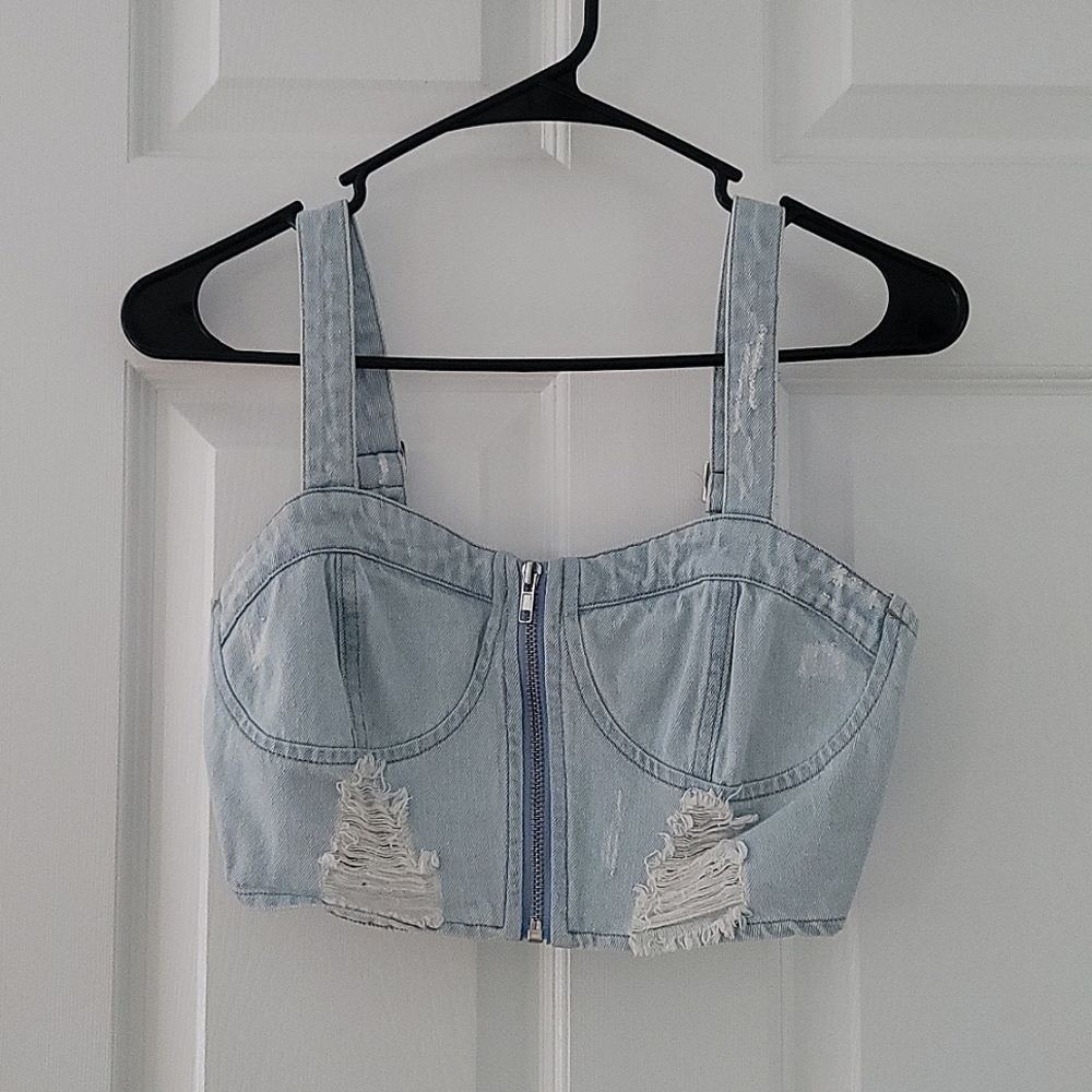 Cropped Denim Bustier Top